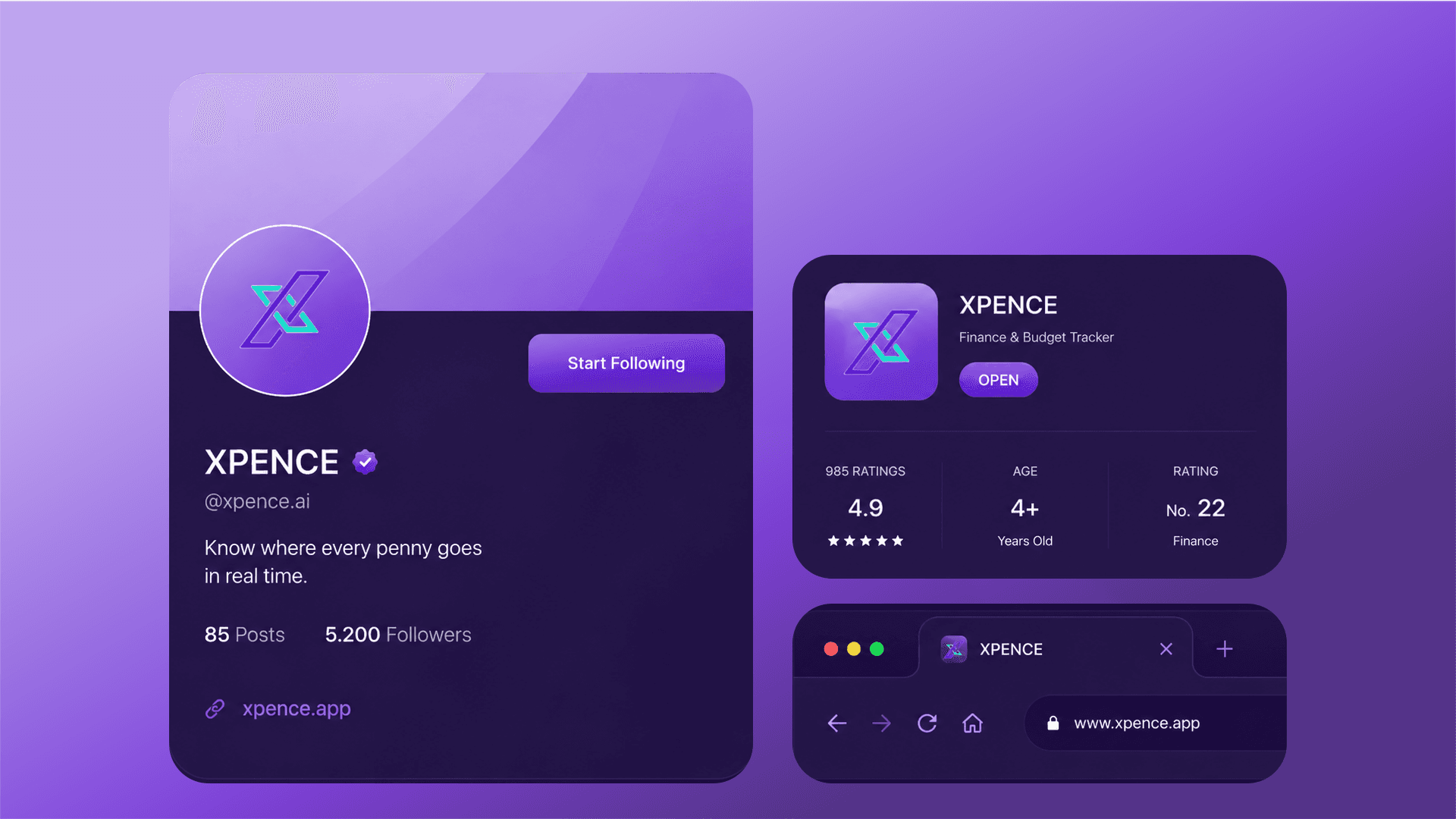 Xpence social and app store presence